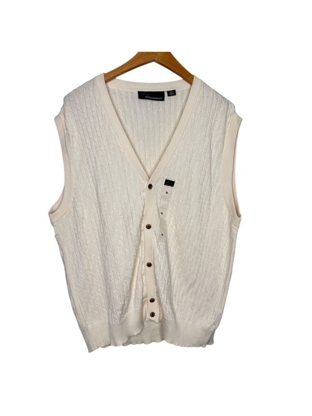 Greg Norman Cream Cable Knit‎ Sweater Vest XL NWOT 100% Cotton Golf Layer